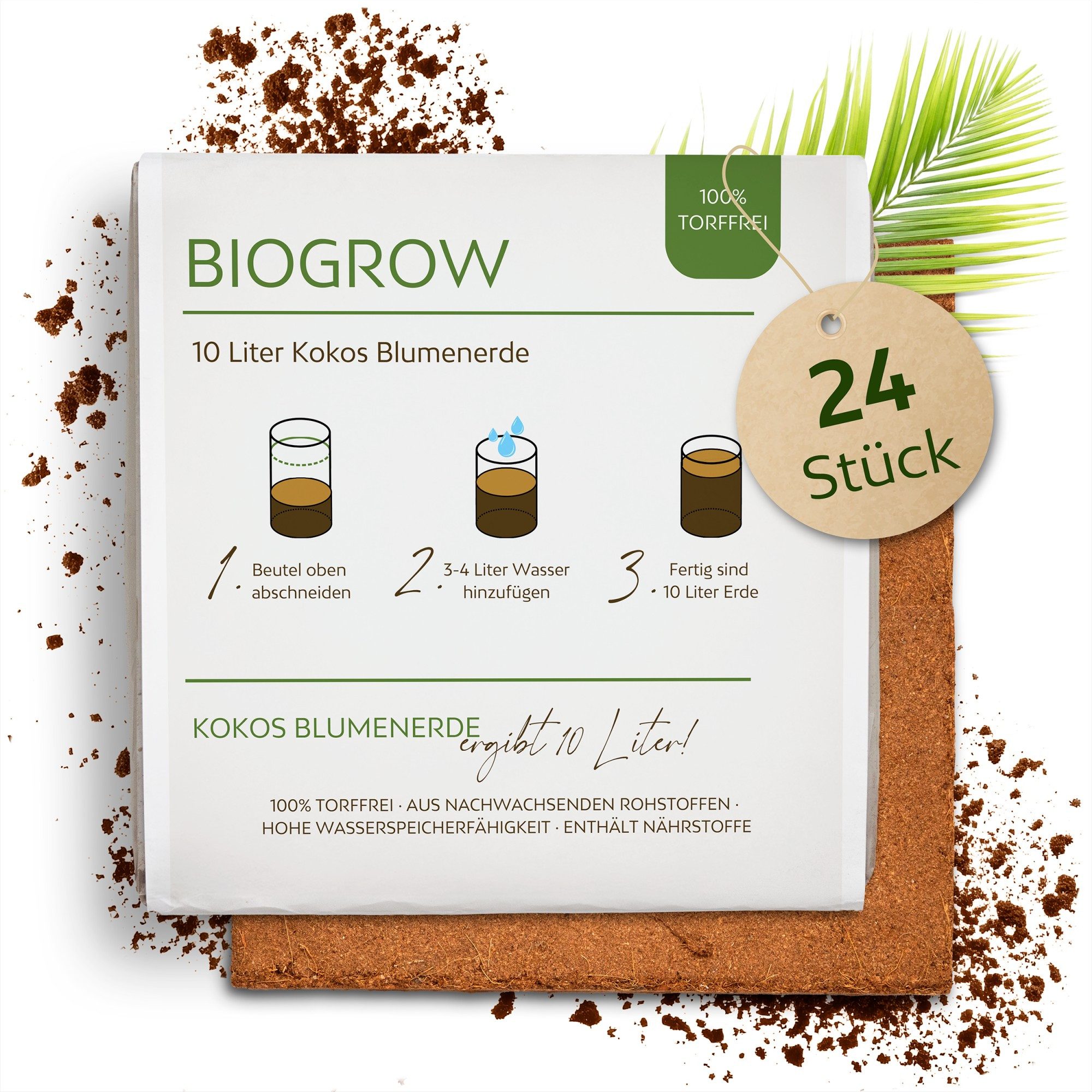 Growgreens Pflanzerde Bio Kokoserde gepresst im Quellbeutel - Biolog. torffreie Anzuchterde, im Beutel