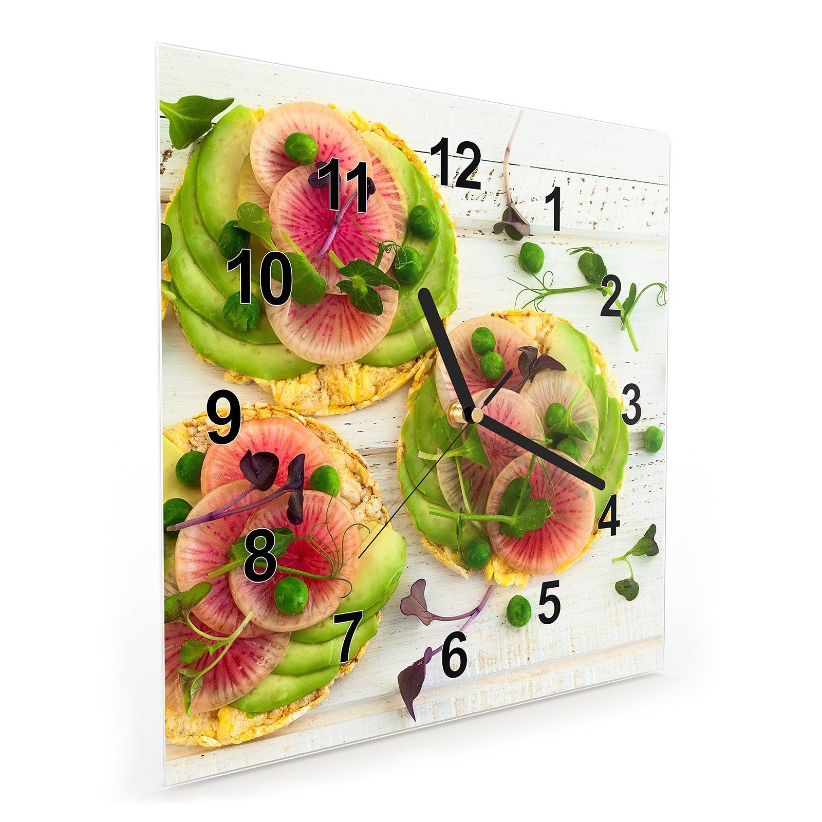 30 Avocado Wandkunst mit Primedeco Größe Motiv Wanduhr Wanduhr mit 30 Glasuhr cm x Kuchen