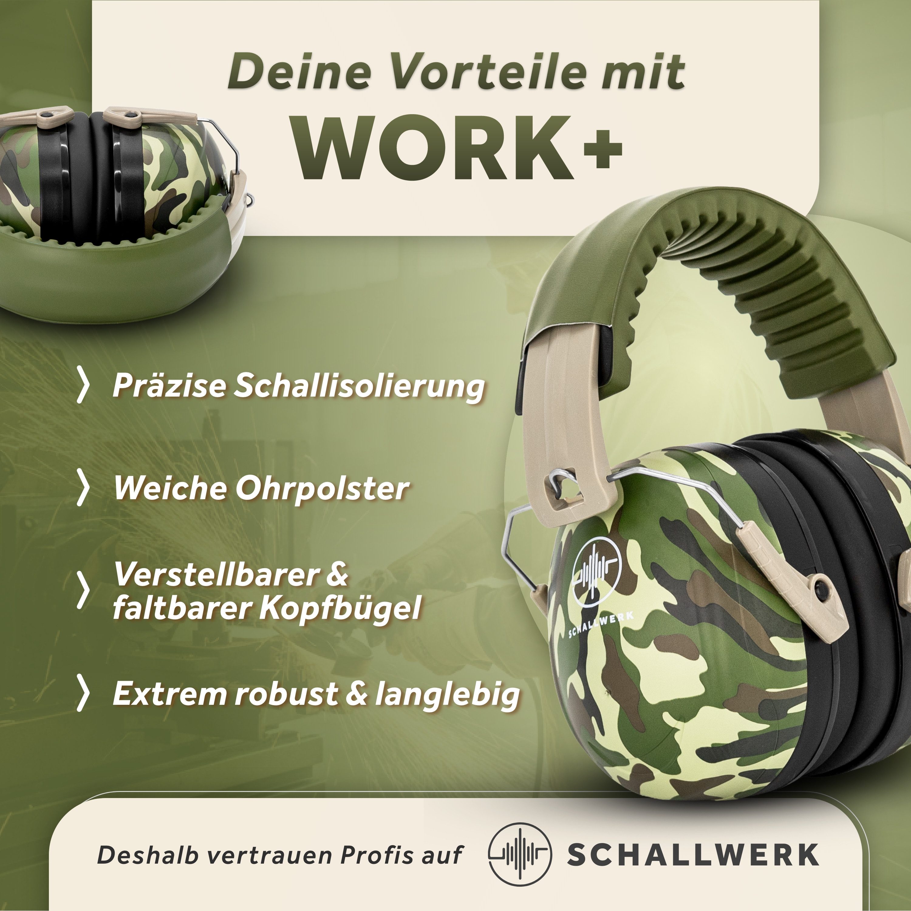 Schallwerk Kapselgehörschutz Work+ Arbeitsgehörschutz, Lärmschutz Ohrenschützer für Erwachsene, (Ohrenschutz für Baustelle, Werkstatt & Garten, 1 St., stufenlos – Bild 5 von 5