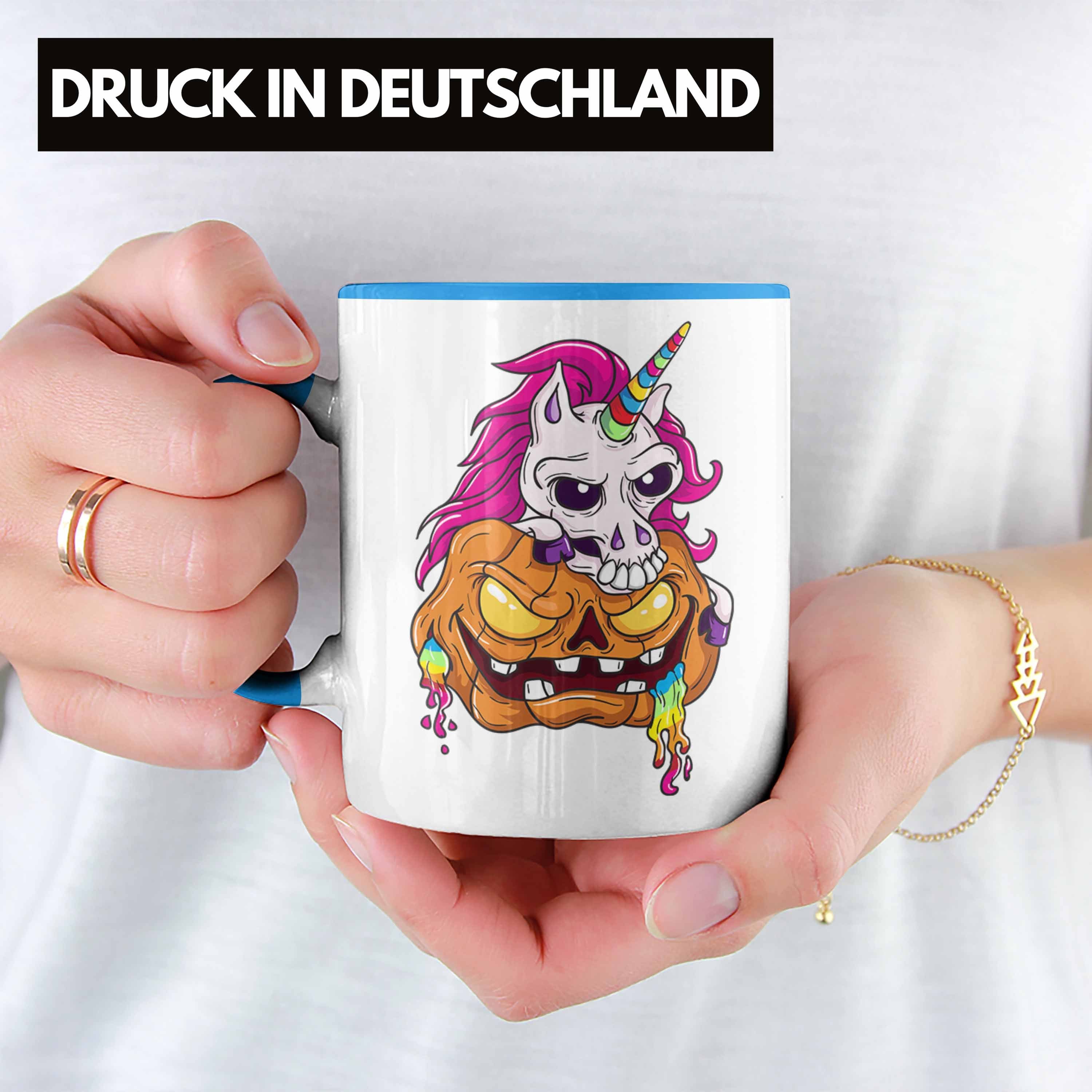 Becher Tasse Dabbing Skelet Blau Kürbis Halloween Trendation Tasse Dekoration