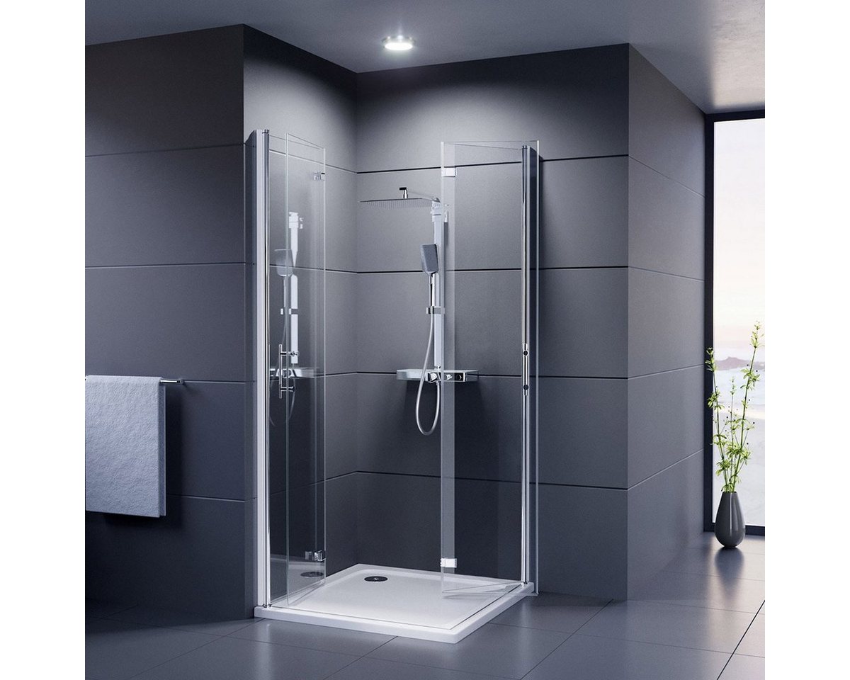 Thumbnail - Duschmeister Eckdusche Royalux Neo Eckeinstieg Drehfalttür 90x100 cm mit Nano Clean, BxT: 90x100 cm, Einscheibensicherhe...