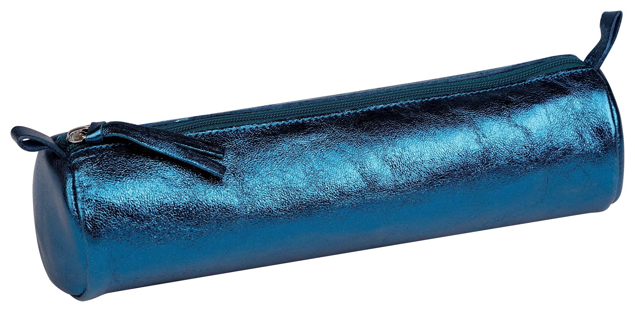 CLAIREFONTAINE Organizer 4x Schlampermäppchen Leder Cuirisé rund Ø5,5x22cm Indigo 8693C, LEDER TASCHEN & LEDERWAREN