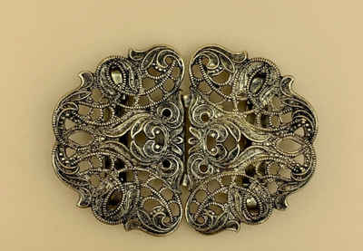 Pezzo D'oro Gürtelschnalle große Trachten Schürzenschließe, Motiv Ornamente oval, antikgold, Dirndlschnalle filigranes Muster in ovaler Form