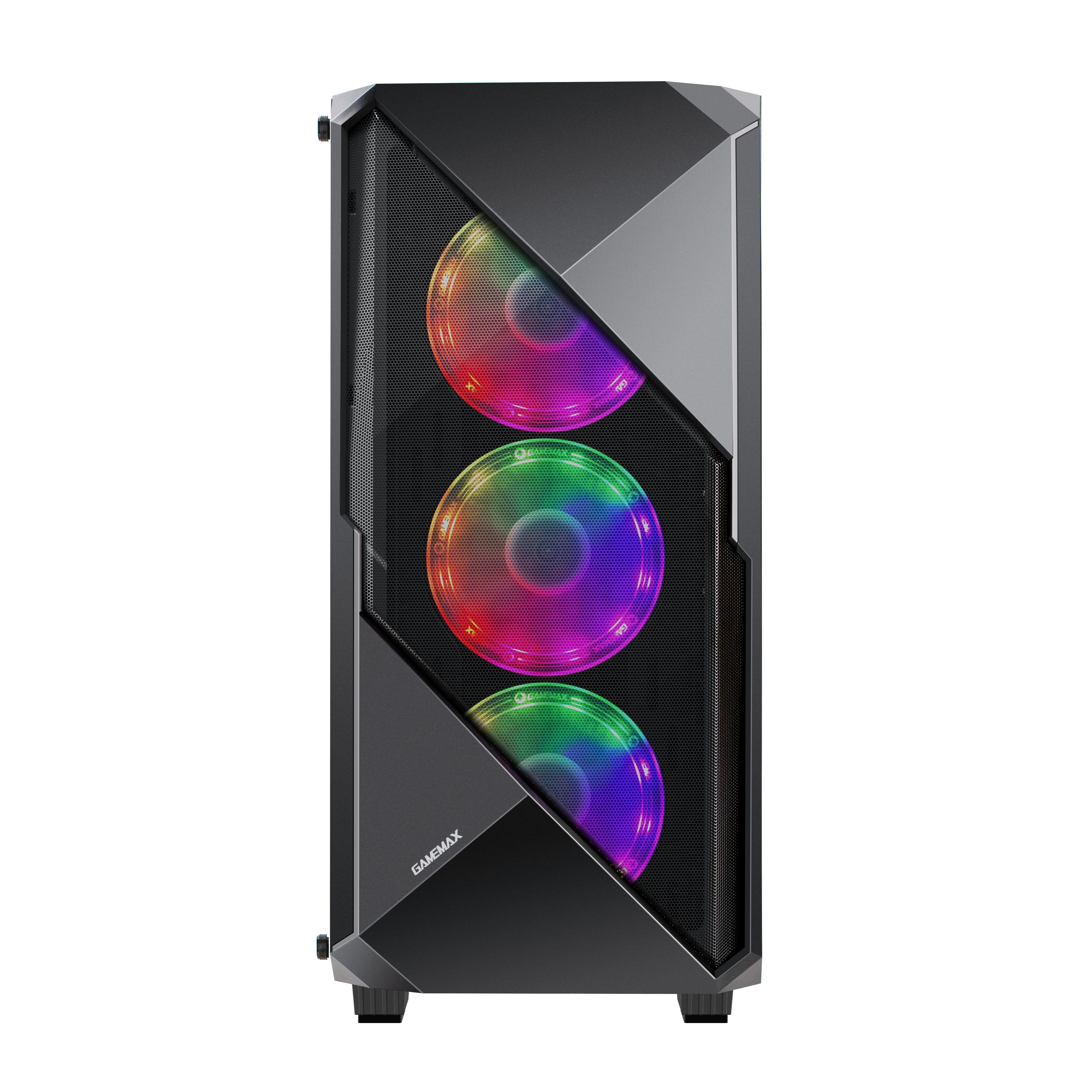 GAMEMAX Gaming-Gehäuse Revolt Midi Tower, ohne Netzteil, Midi ATX Tower, USB 2.0, USB 3.0, gehärtetes Glas