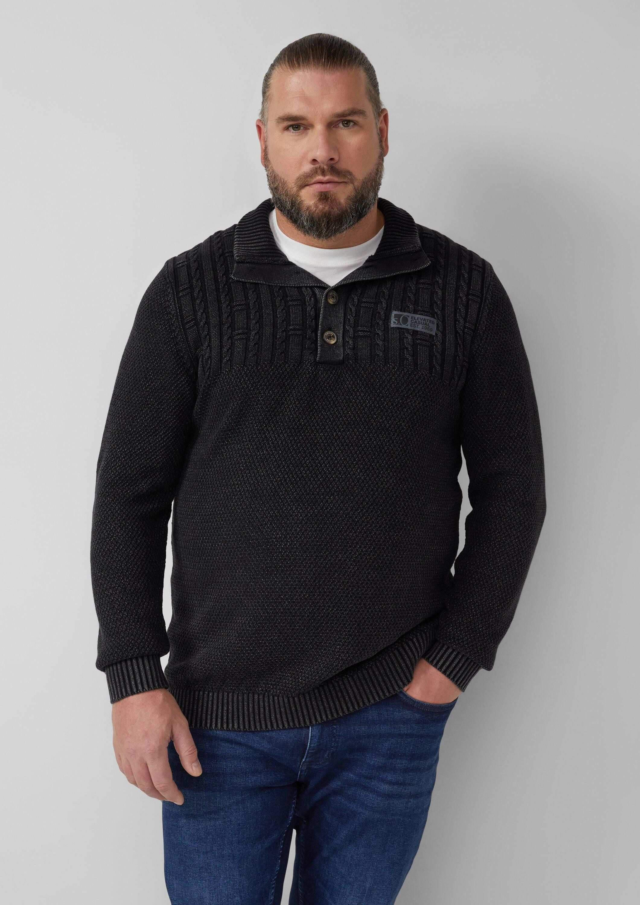 s.Oliver Longpullover Strickpullover Strukturmix-Troyer aus Baumwolle mit Garment Dye