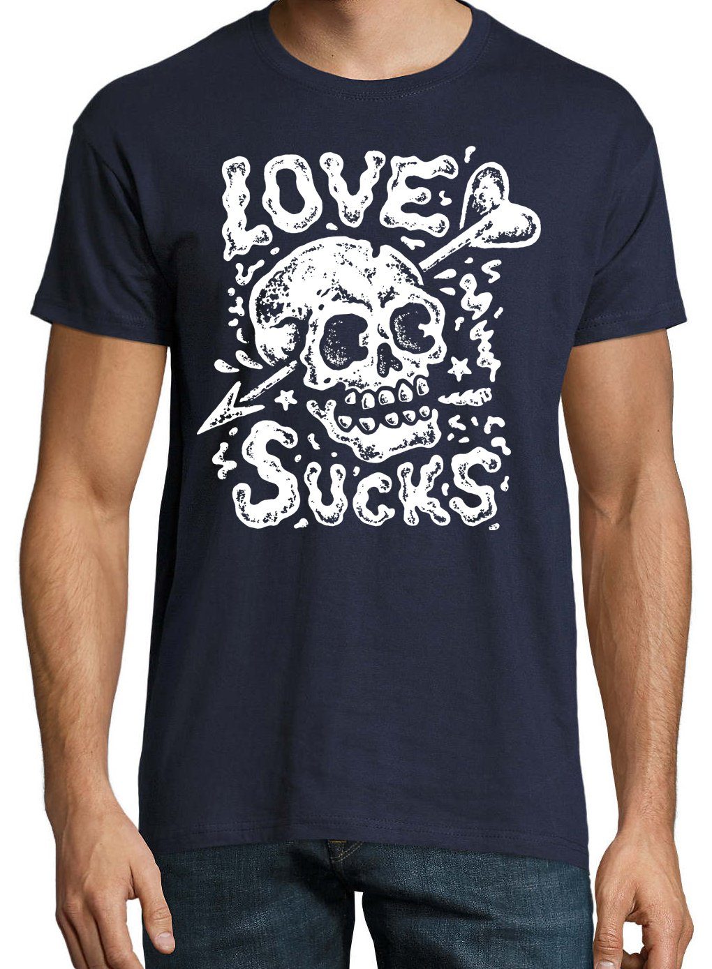 Designz mit Shirt trendigem T-Shirt "Love Herren Frontprint Navyblau Youth Sucks"