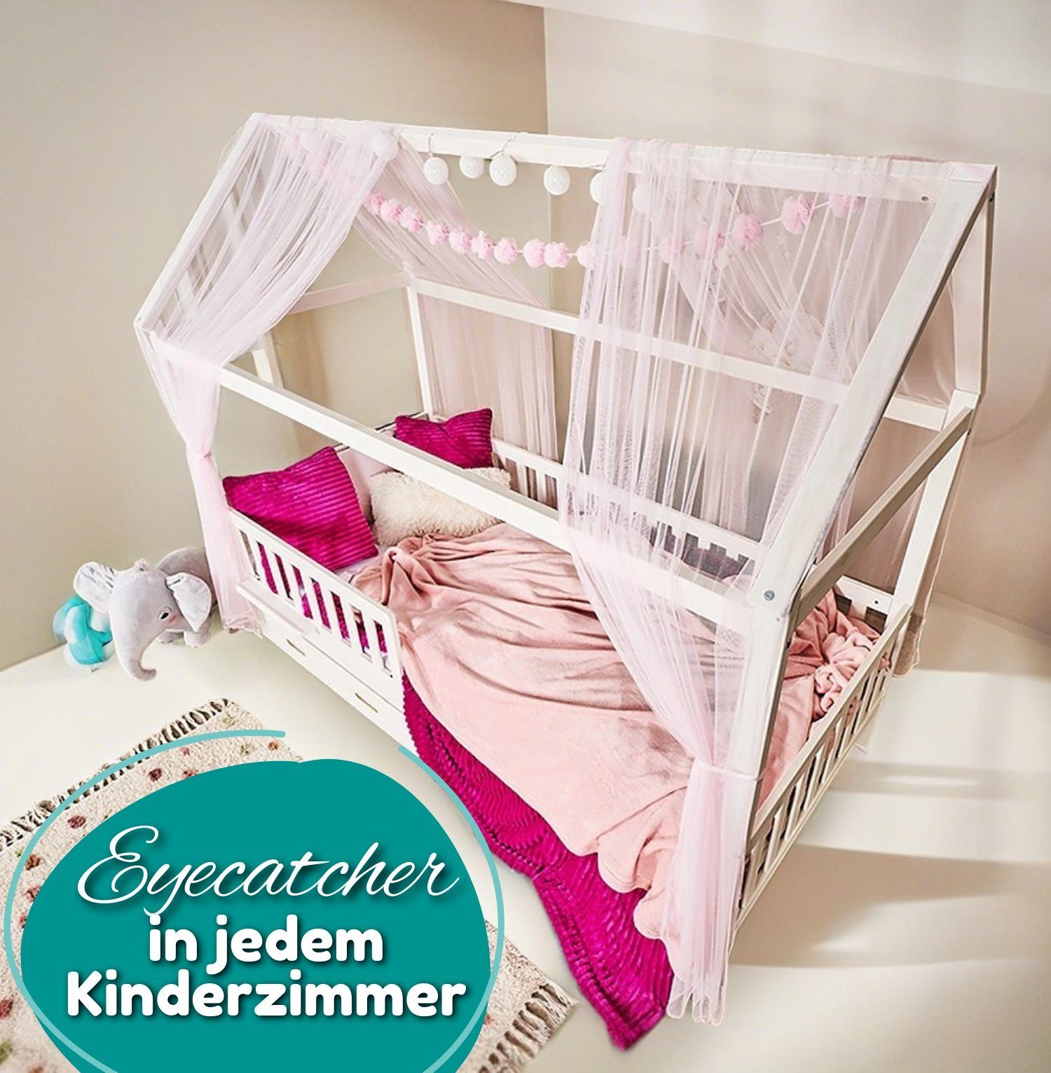 Alavya Home® Betthimmel Pompom DEKO SET 150x340 cm für Kinderbett und Hausb günstig online kaufen