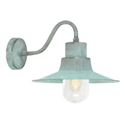 etc-shop Außen-Wandleuchte, Leuchtmittel nicht inklusive, Außenlampe Wandleuchte Gartenlampe Messing Glas Grün H 24 cm