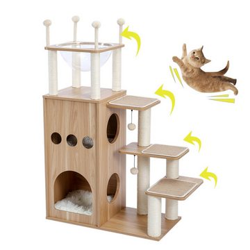 PAWZ Road Kratzbaum hölzern Katzenbaum, luxuriös Kratzbaum groß,130cm, Beige