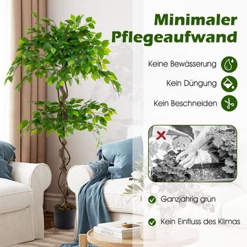 Kunstbaum Ficus Benjamin, COSTWAY, Höhe 150 cm, mit 882 Blättern & Holzstamm