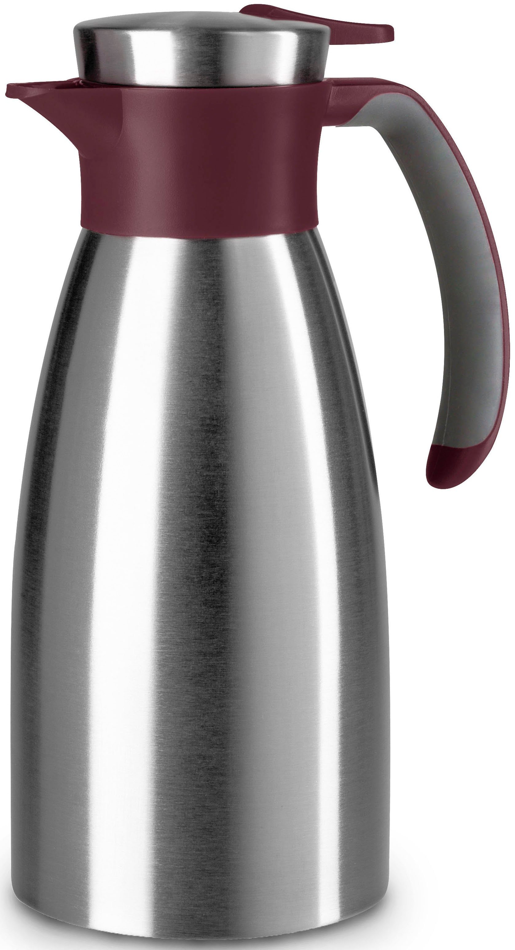 Emsa Isolierkanne Soft Grip, 1 l, (1-St), Quick Tip Verschluss, rutschfester Halt, 12 h heiß, 24 h kalt