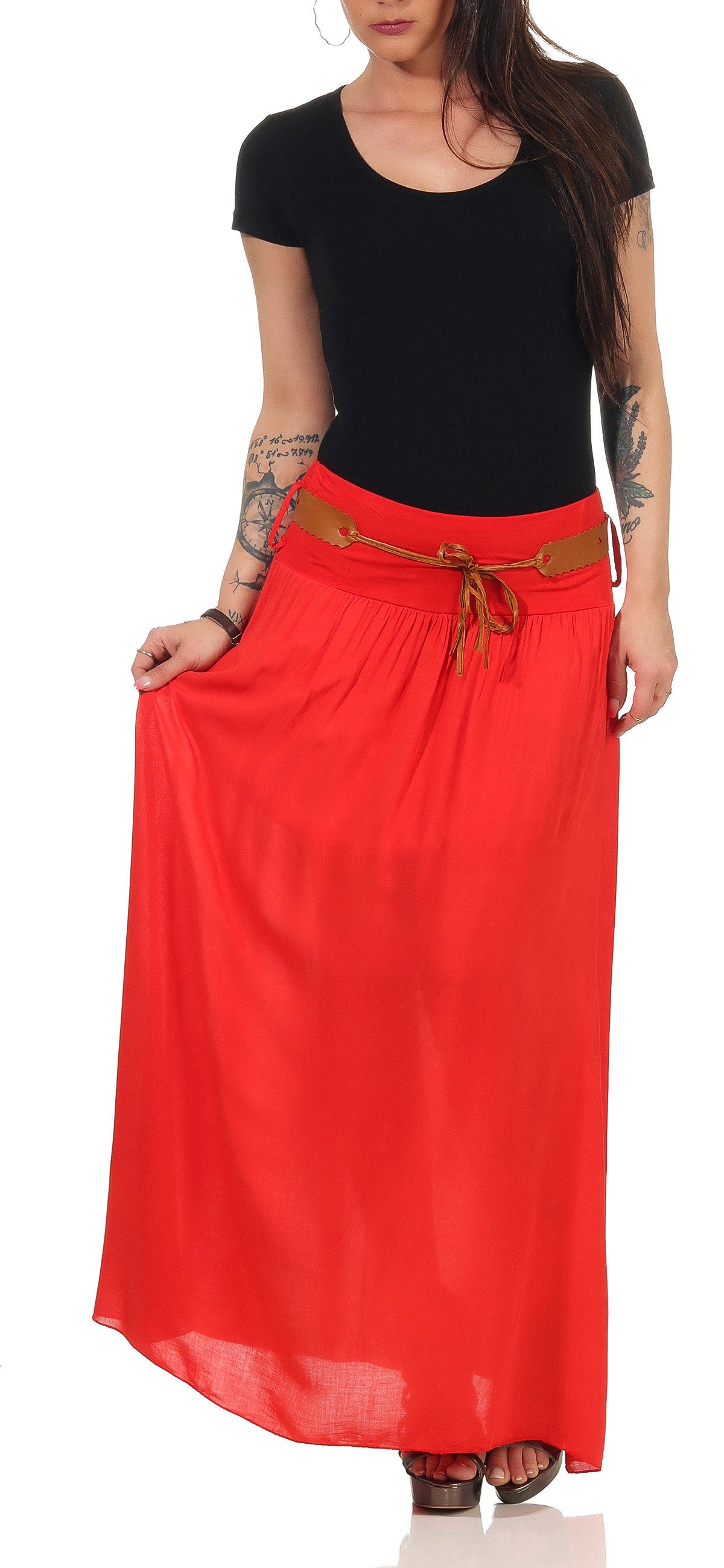 CLEO STYLE Maxirock Damen Rock 102 Rot günstig online kaufen