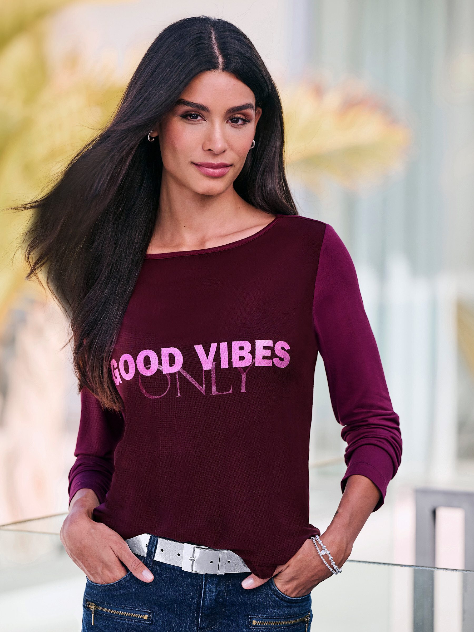 heine T-Shirt Mesh-Shirt Langarm