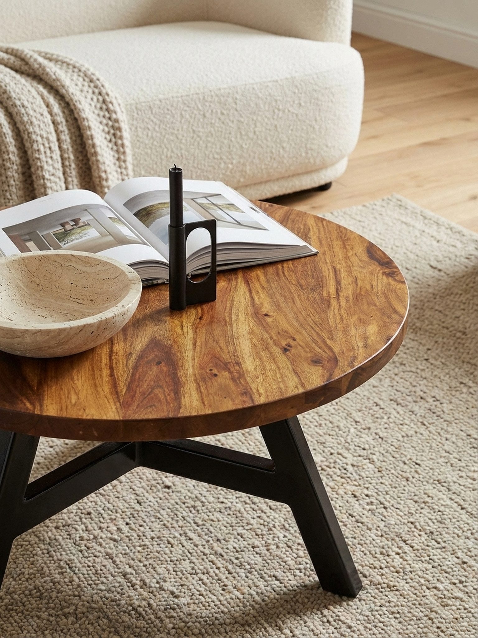 KADIMA DESIGN Couchtisch Couchtisch 60x60x35 cm Massivholz Metall Sofatisch Rund Wohnzimmer (Kleiner Tisch Beistelltisch Wohnzimmer Modern), Design Wohnzimmertisch Kaffeetisch Massiv