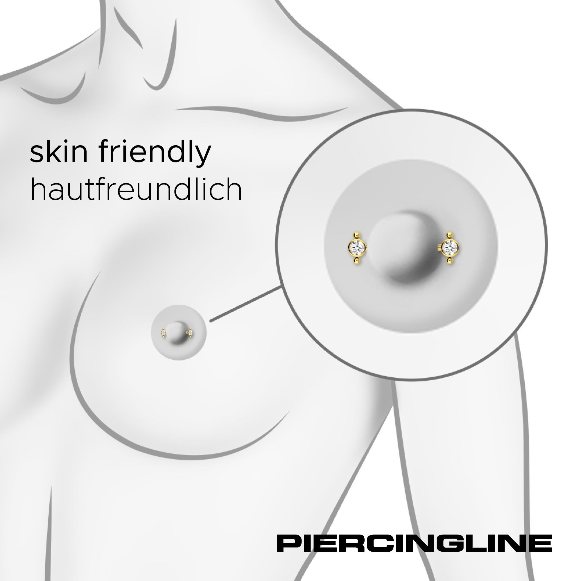 PIERCINGLINE Brustwarzenpiercing Titan Barbell mit Push Fit KRISTALL + 2 KUGELN (Barbells, 1-tlg)