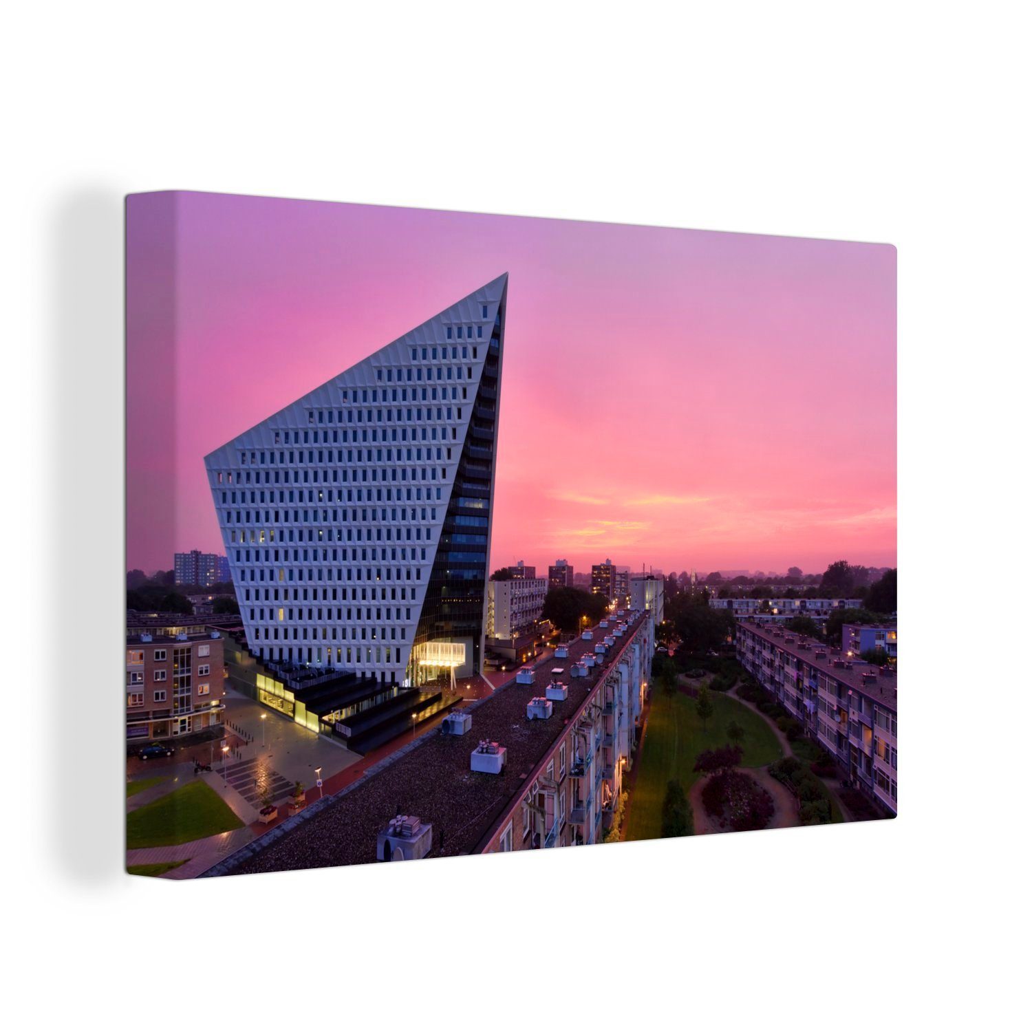 Wandbild Wanddeko, - Aufhängefertig, Skyline, St), Den 30x20 cm (1 OneMillionCanvasses® Leinwandbilder, Haag Leinwandbild