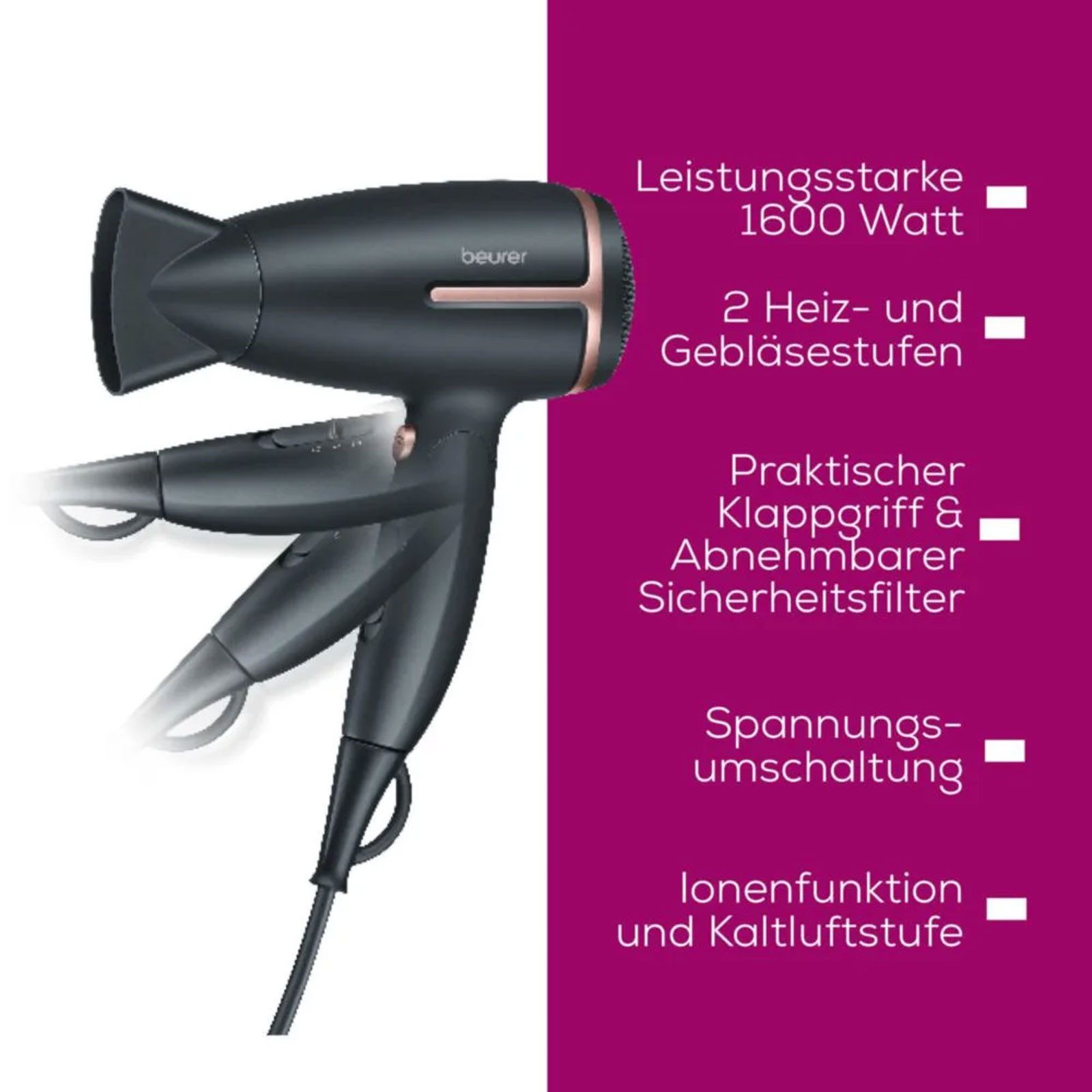 BEURER Haartrockner HC 25 Limited Edition, Reisehaartrockner mit Limited Edition Design