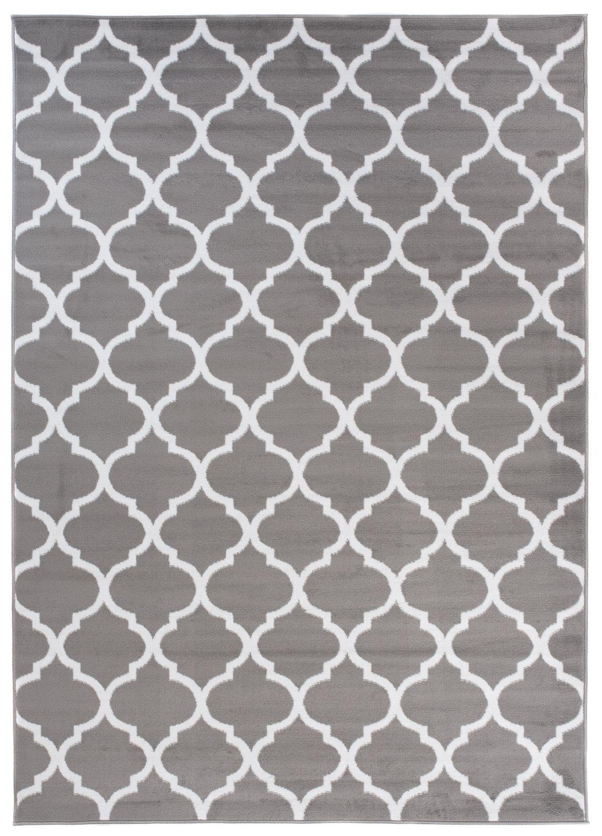 Designteppich Modern Teppich Geometrische Muster grau - Kurzflor, Mazovia, 70 x 140 cm, Geeignet für Fußbodenheizung, Höhe 7 mm, Kurzflor