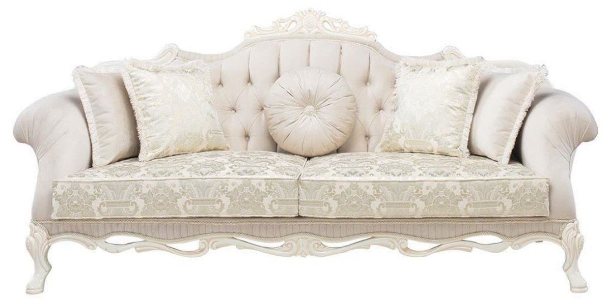 Casa Padrino Sofa Luxus x Kissen Barock cm Wohnzimmer - Möbel Barock 230 Sofa 90 Weiß H. Beige mit / dekorativen 110 Hellrosa x 