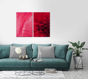 Sinus Art Leinwandbild 2 Bilder je 60x90cm Dahlie rote Blume Blüte Rosa Romantisch Schlafzimmer Sinnlich