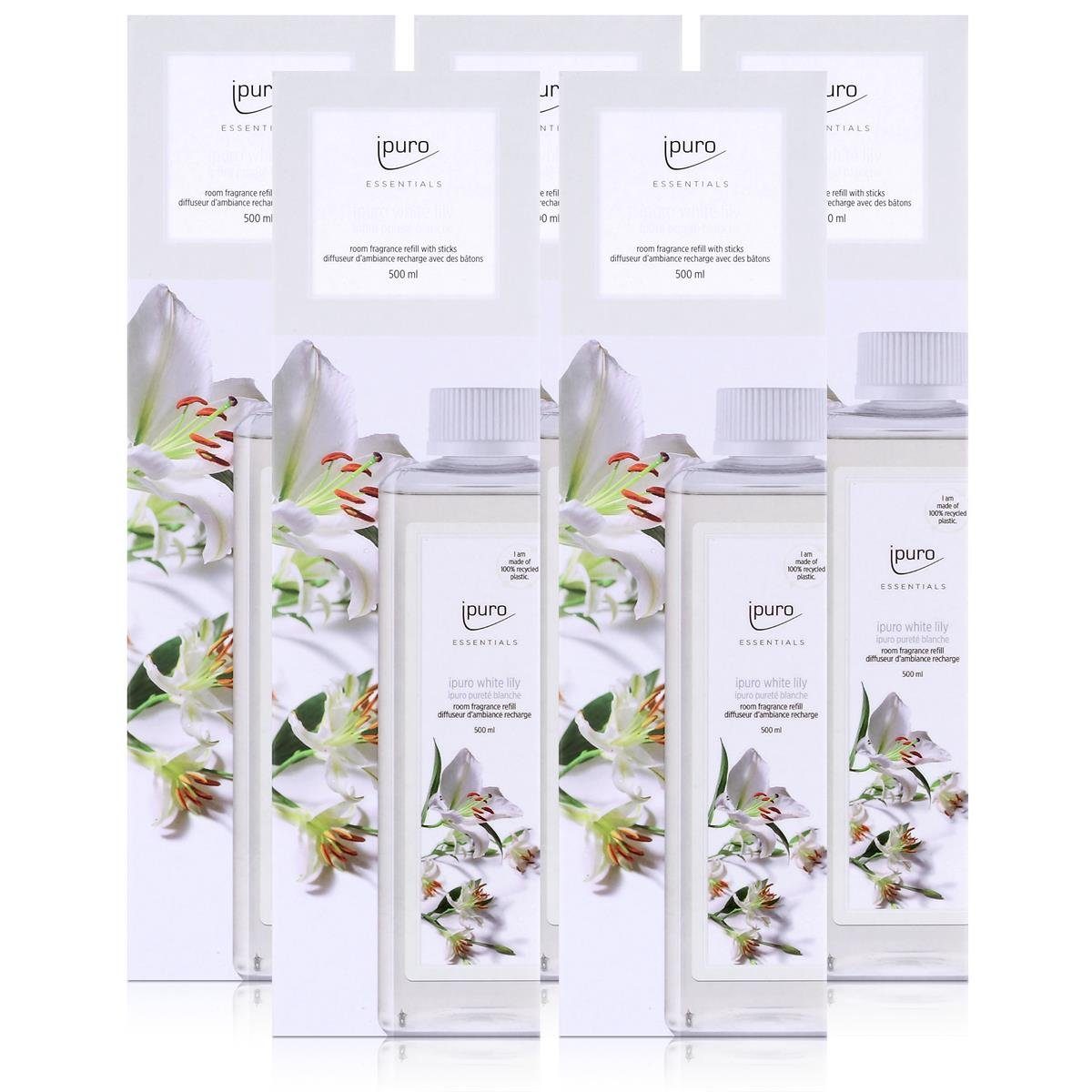 (5er Ipuro Raumduft Nachfüllflasche IPURO Raumduft 500ml lily Essentials Refill white