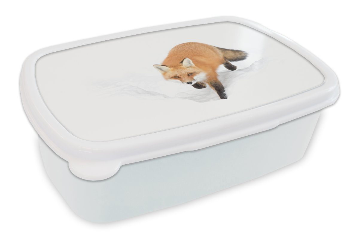MuchoWow Lunchbox Fuchs - für Schnee - Kunststoff, und Brotbox für (2-tlg), Mädchen Erwachsene, Kinder Brotdose, und weiß Jungs Winter