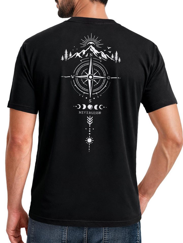 Neverless Print-Shirt Herren T-Shirt Backprint Kompass Outdoor Symbolik Natur Print mit Print