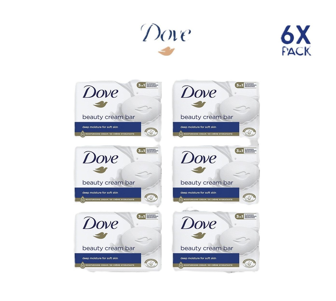 DOVE / UNILEVER Gesichtsseife Dove Beauty Cream Bar 90 g – Milde Reinigung mit Feuchtigkeitscreme, 6-tlg., Mit Feuchtigkeitscreme, Sanfte tägliche Reinigung