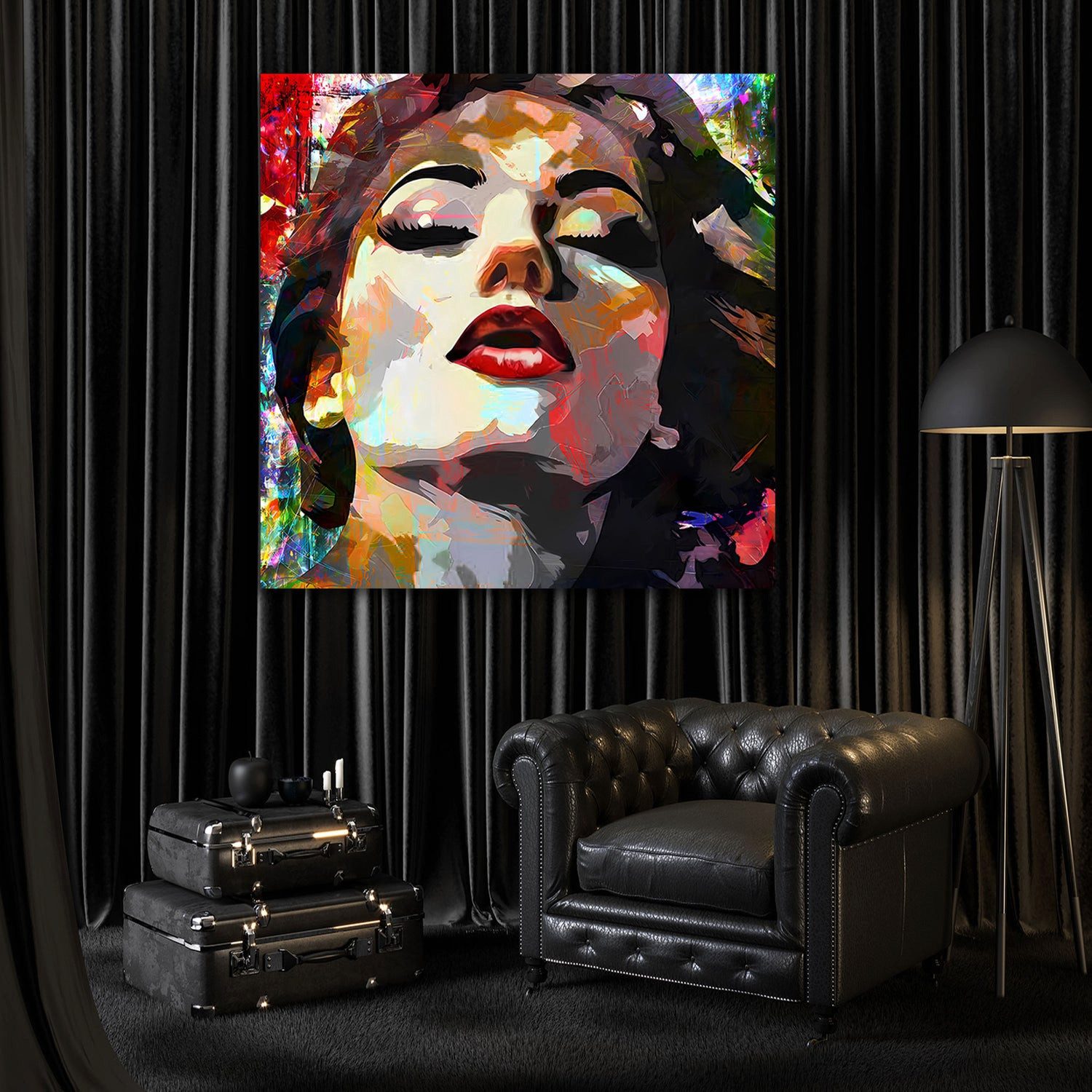 Artedinoi Leinwandbild Frau roter Lippenstift Pop Art Leinwandbild Wandbild XXL Deko, Frau mit rotem Lippenstift
