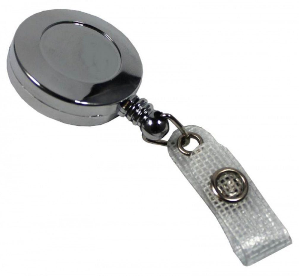 Ausweisclip Kranholdt runde / Schlüsselanhänger Form Silber (100-tlg), Jojo / Gürtelclip, Ausweishalter Druckknopfschlaufe