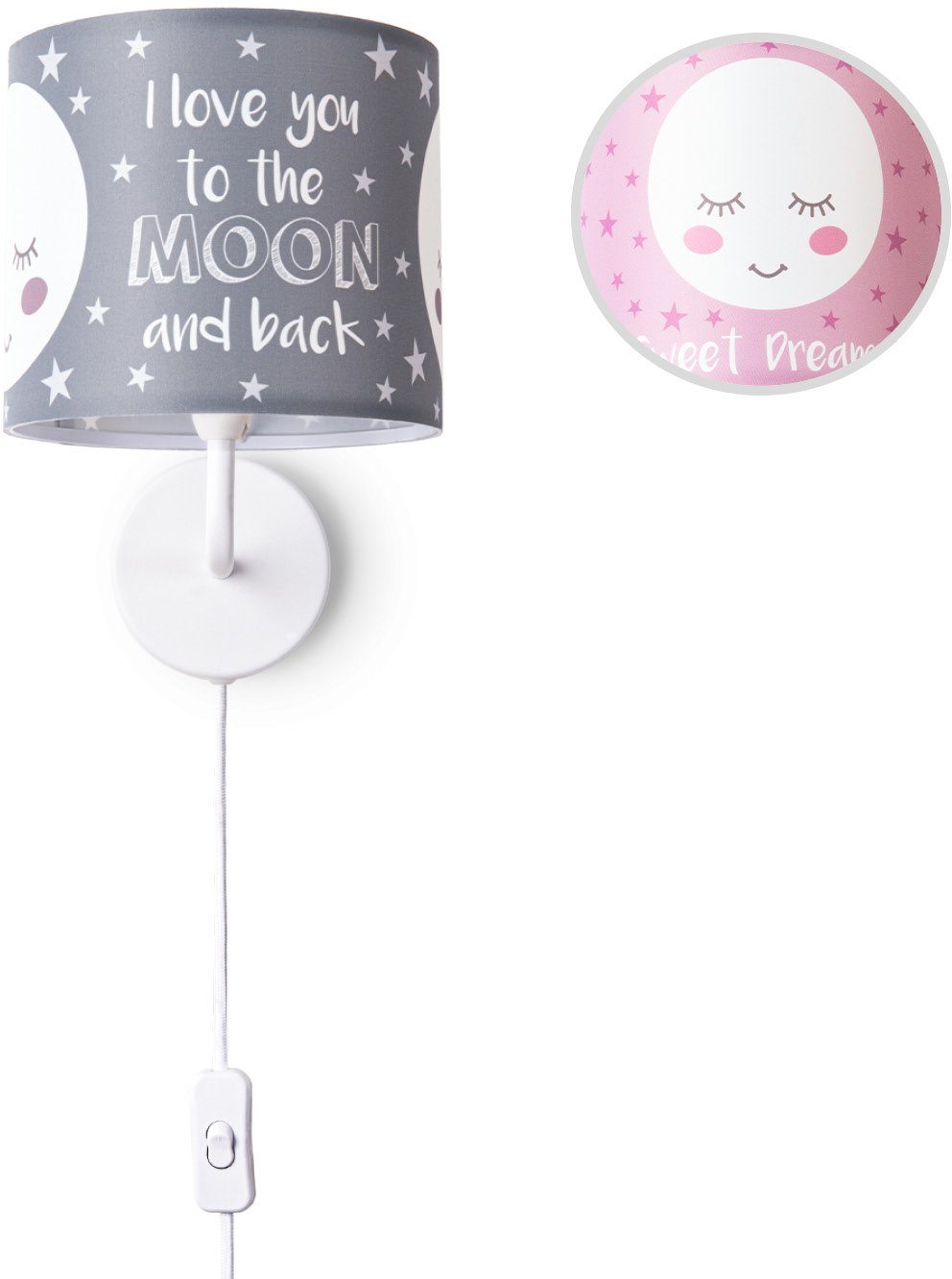 Kinderlampe integriert, Kinderzimmer âˆ…18cm 103, Wandleuchte Mond 3m LED E14 Kabel Aleyna Paco Babyzimmer Home fest