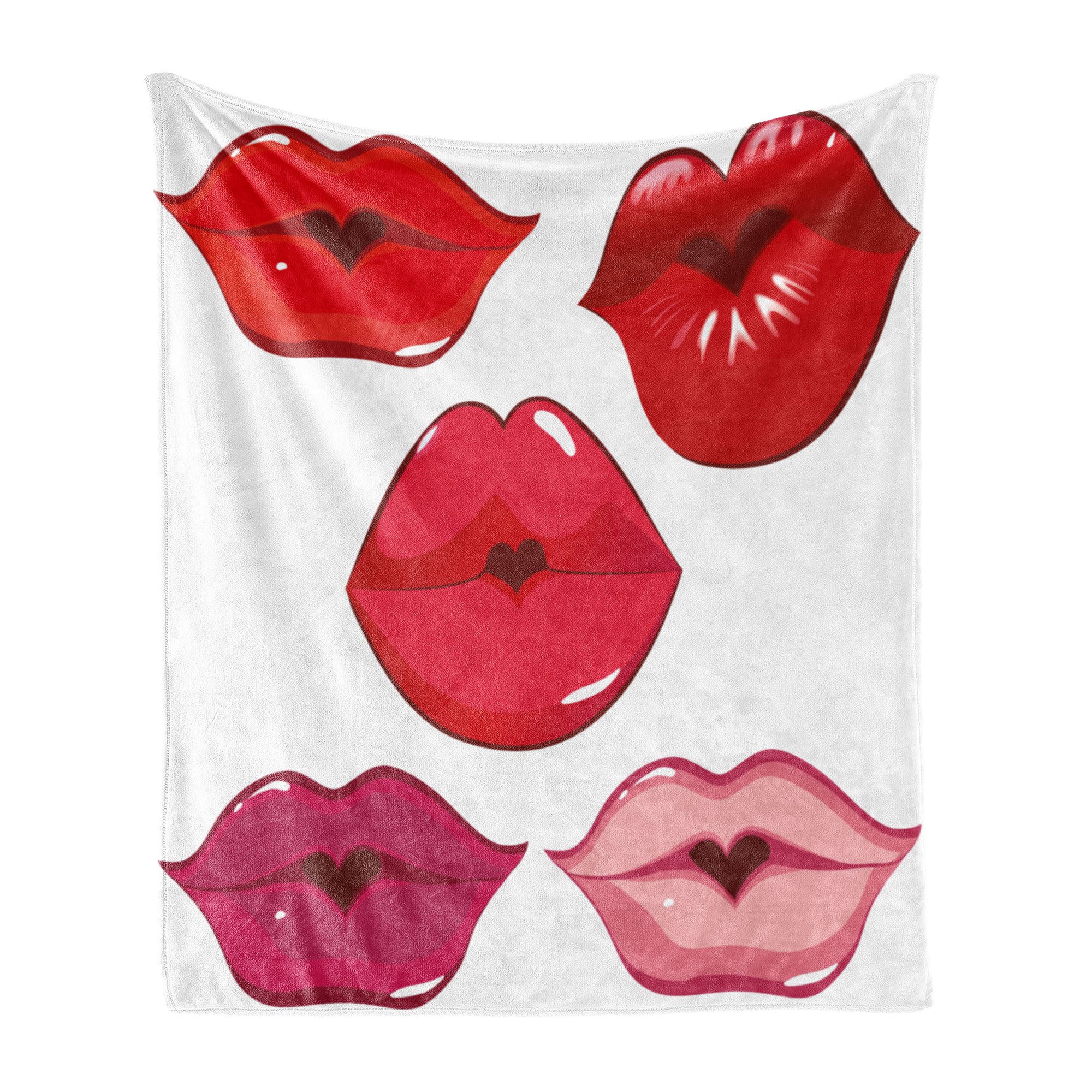 Wohndecke Gemütlicher Plüsch für den Innen- und Außenbereich, Abakuhaus, Kuss Frau Lippenkuß Affection Kunst