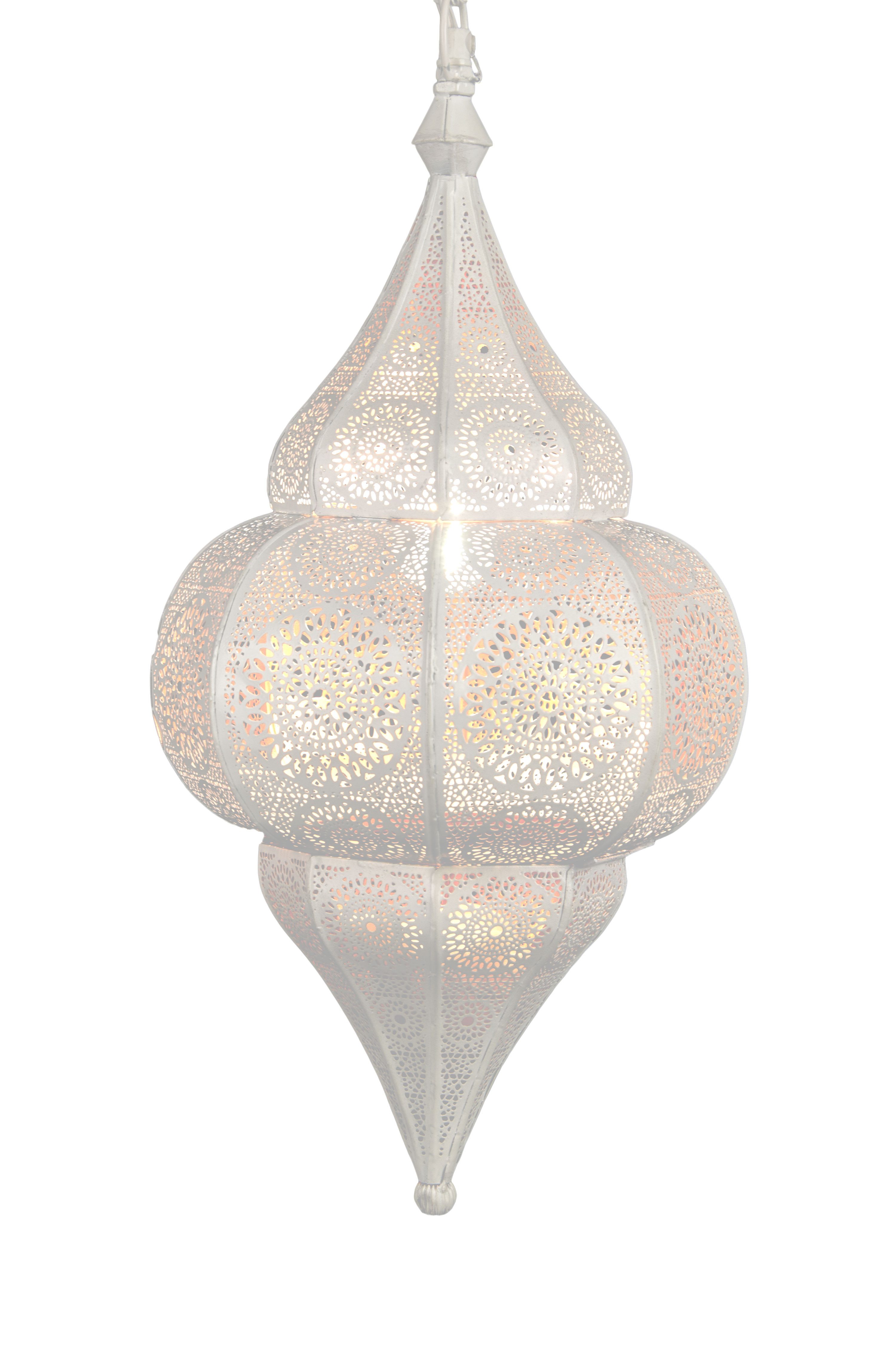 Marrakesch Orient & Mediterran Interior Pendelleuchte Orientalische Lampe Hängelampe aus Metall E27 Lunar Weiß 40cm, Handarbeit