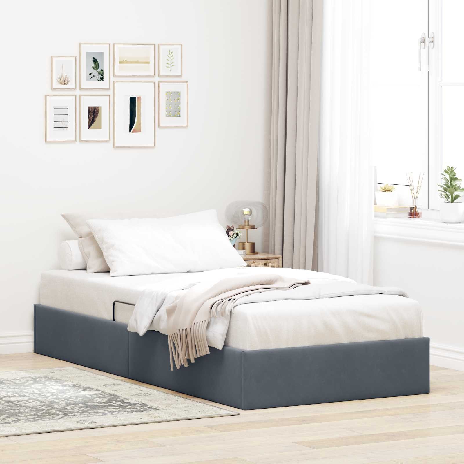vidaXL Bett Ottoman Bettgestell mit Speicher Dunkelgrau 90 x 190 cm Samt (1-tlg)