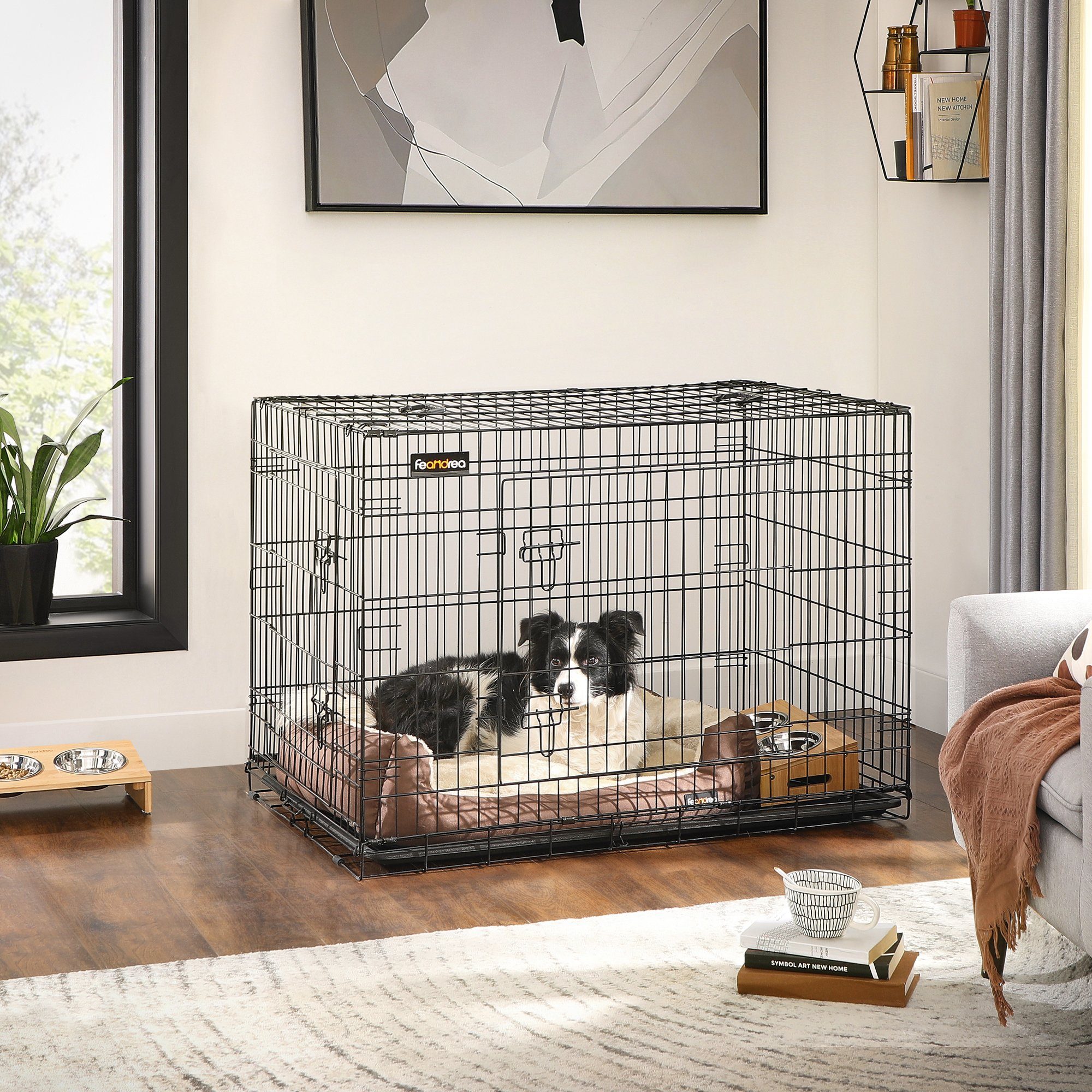 FEANDREA Tiertransportbox Hundekäfig, klappbar, mit 2 Türen, ausziehbare Schale, L/XL/XXL/XXXL