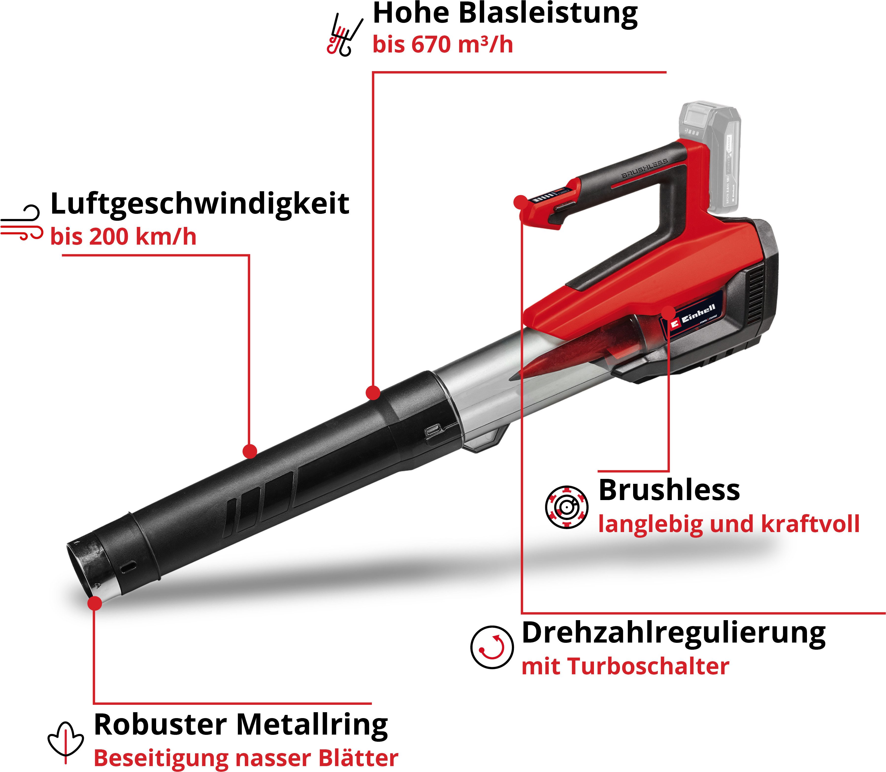 Einhell Akku-Laubbläser GP-LB 18/200 Li GK-Solo, 200 km/h Luftgeschwindigkeit, ohne Akku und Ladegerät