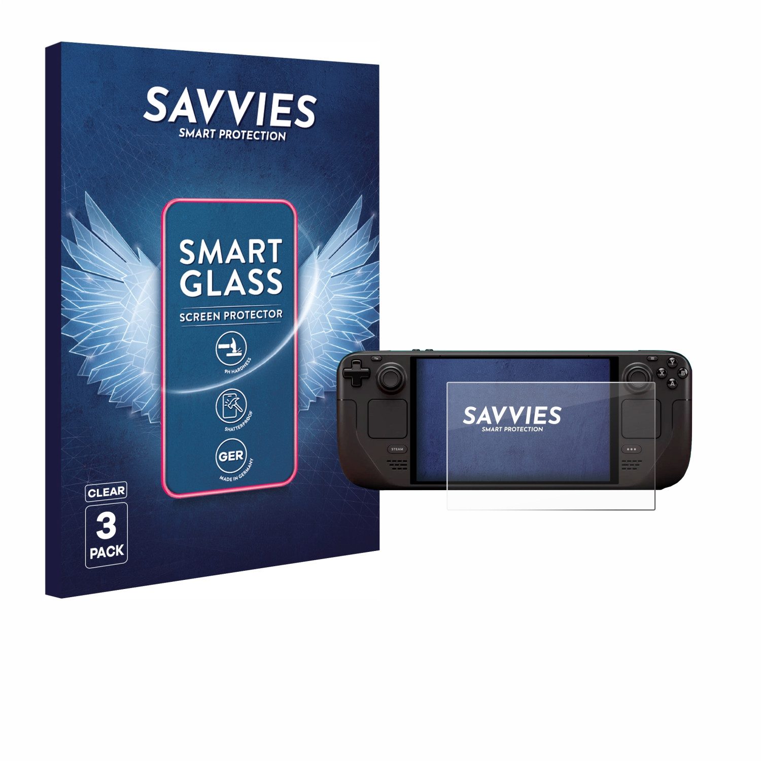 Savvies Displayschutzglas Schutzglas Panzer für Valve Steam Deck OLED, 3 Stück, Schutzfolie Display Schutz Glas Folie klar
