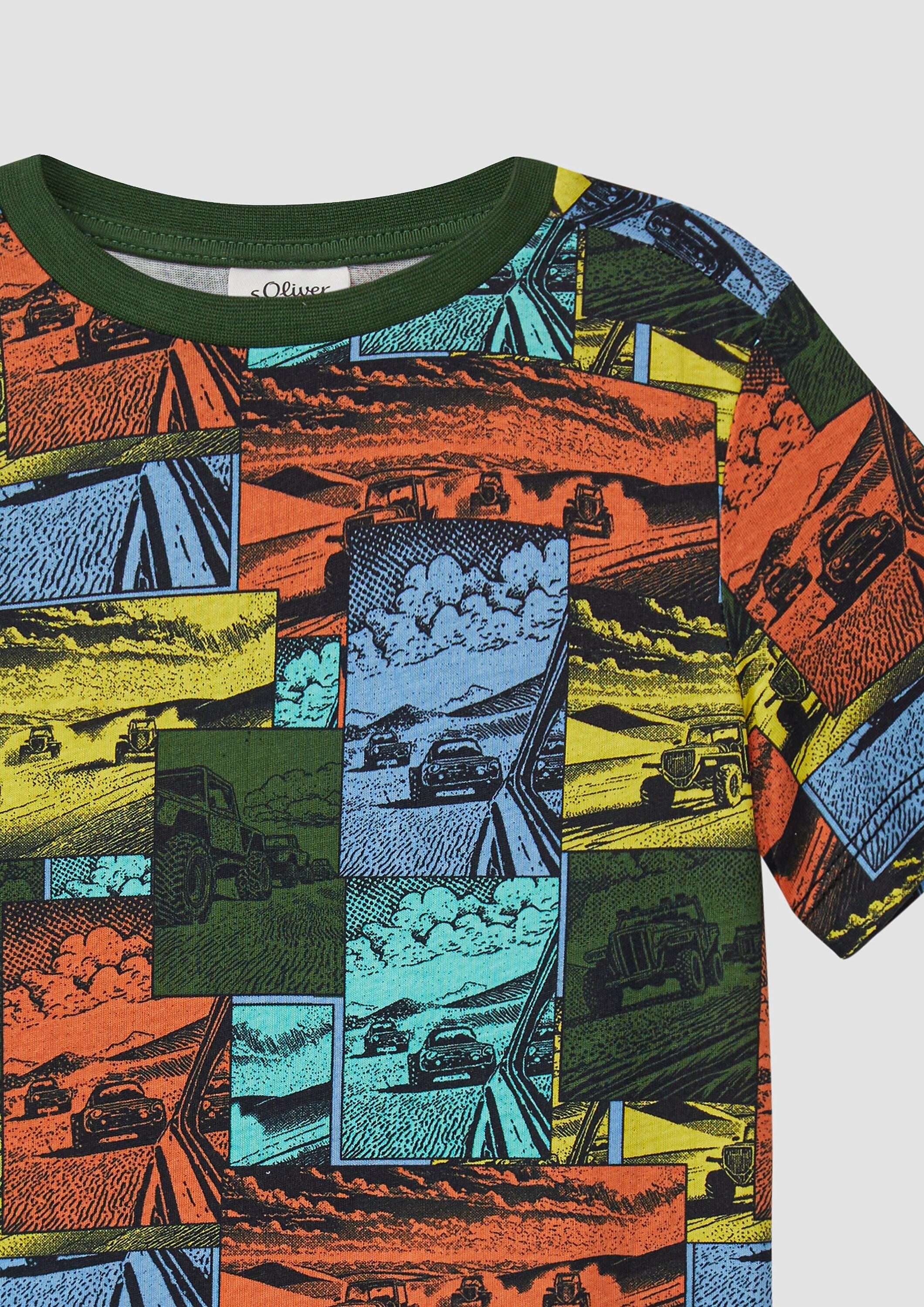 s.Oliver Kurzarmshirt T-Shirt Gemustertes T-Shirt aus Baumwolle
