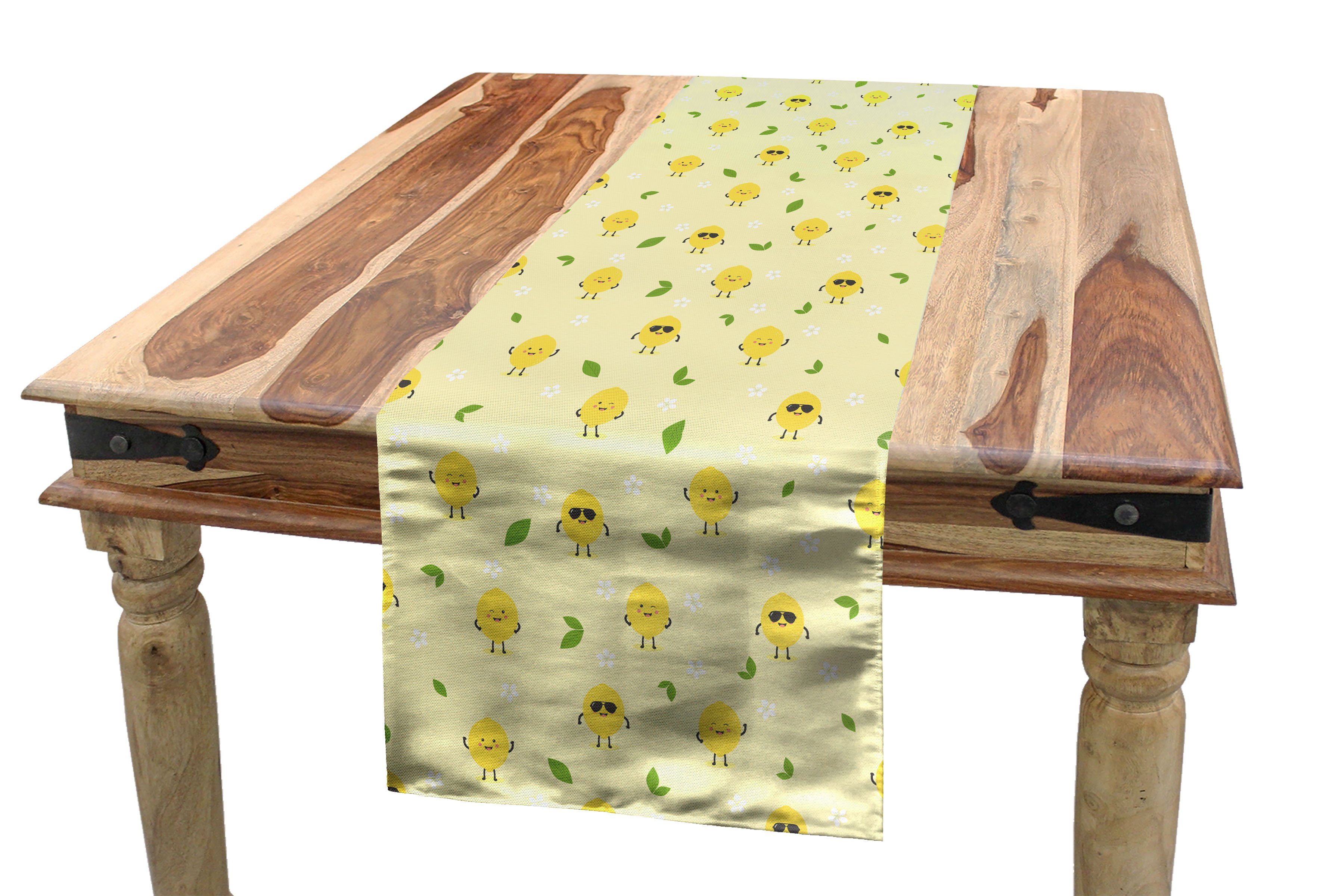 Abakuhaus Tischläufer Esszimmer Küche Rechteckiger Dekorativer Tischläufer, Zitronen Zitrusfrucht Blumen Cartoon