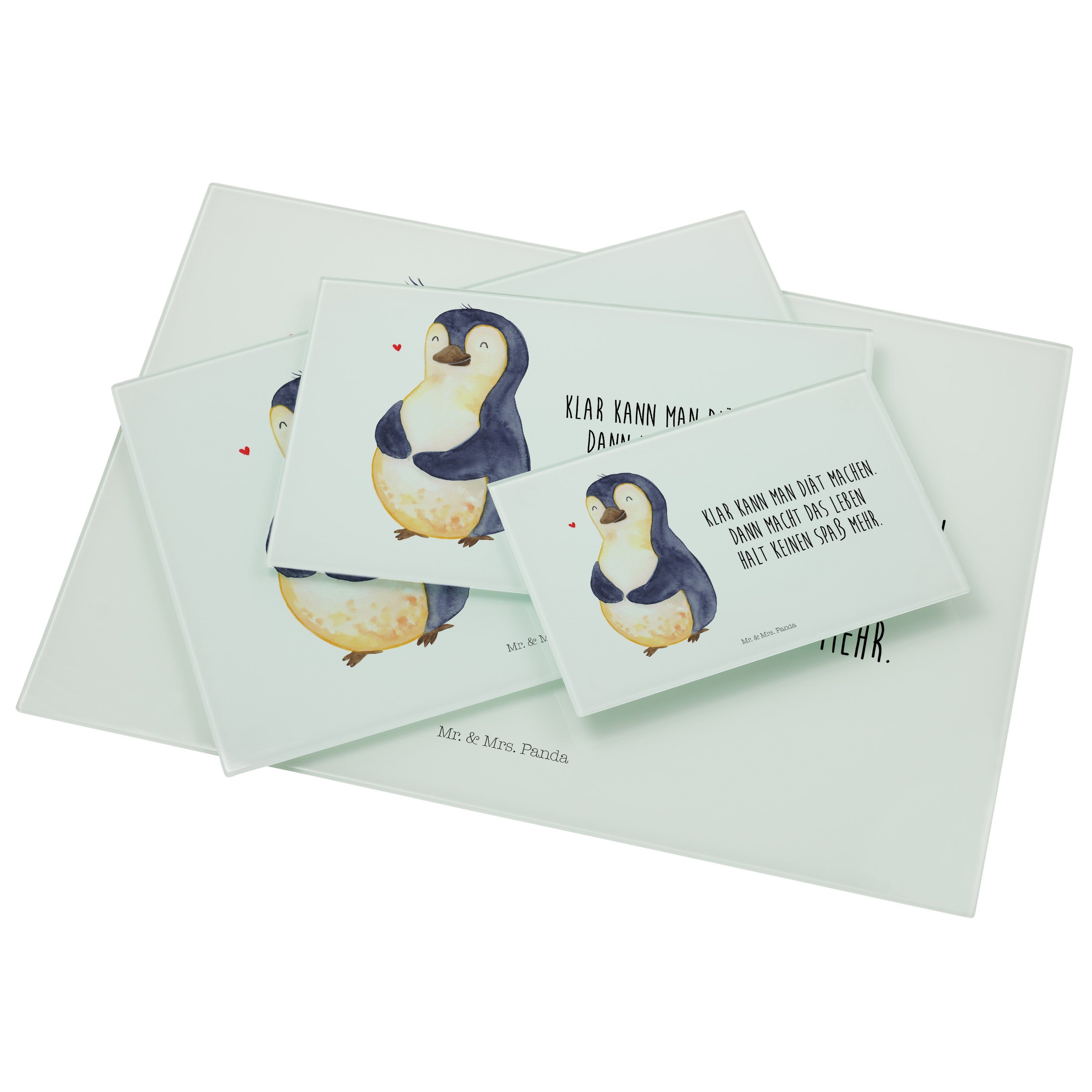 Pinguin Premium Servierbrett dick, Glasschneidebrett, Diät (1-St) Bi, - Abnehmen, Geschenk, Glas, & Mr. - Panda Weiß Mrs.