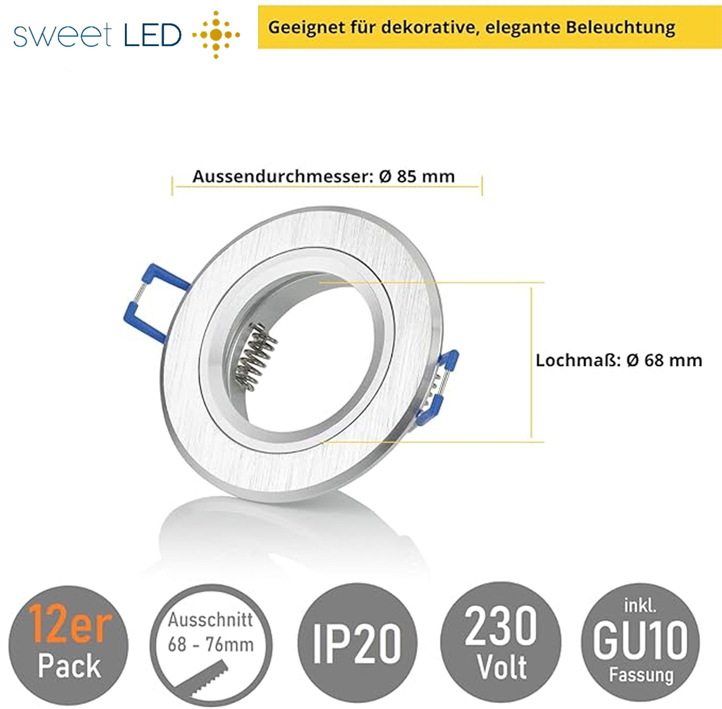 Sweet LED Deckenspot 6er Set GU10 Alu flach Einbauspots schwenkbar silber-gebürstet 230V, ohne Leuchtmittel, ultraflach (23mm), Einbaurahmen, GU10