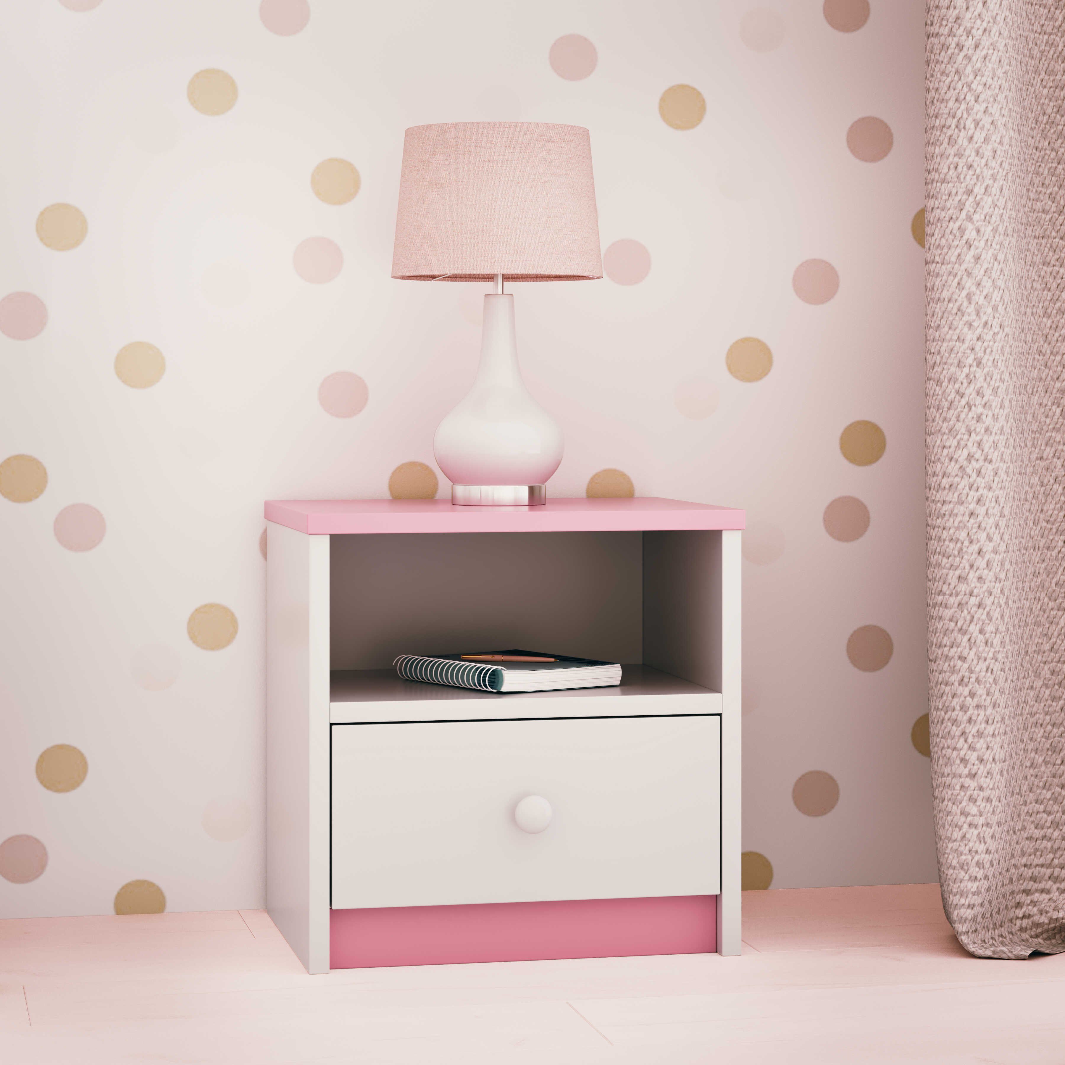 Bjird Nachttisch Babydream (mit Schließfach), 40x40x30 cm rosa