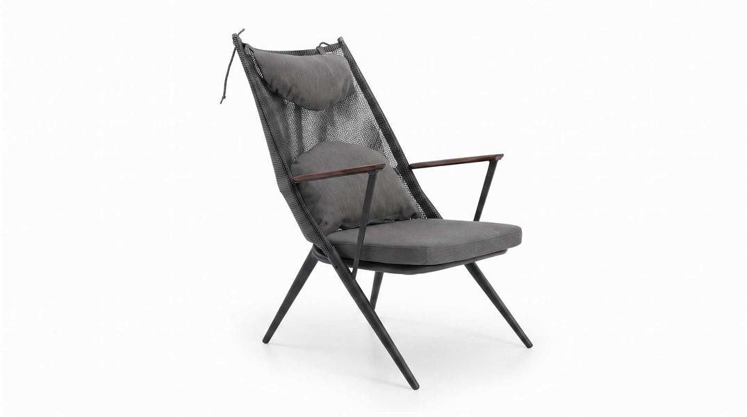 JVmoebel Loungesessel Moderner Relaxsessel Grau mit Kopfkissen Garten Terrasse Design