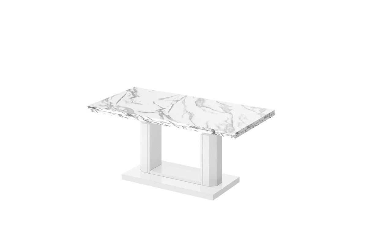 stufenlos Couchtisch Weiß Design Marmor Hochglanz - aufklappbar Tisch höhenverstellbar Hochglanz Couchtisch designimpex HAC-111 Natur