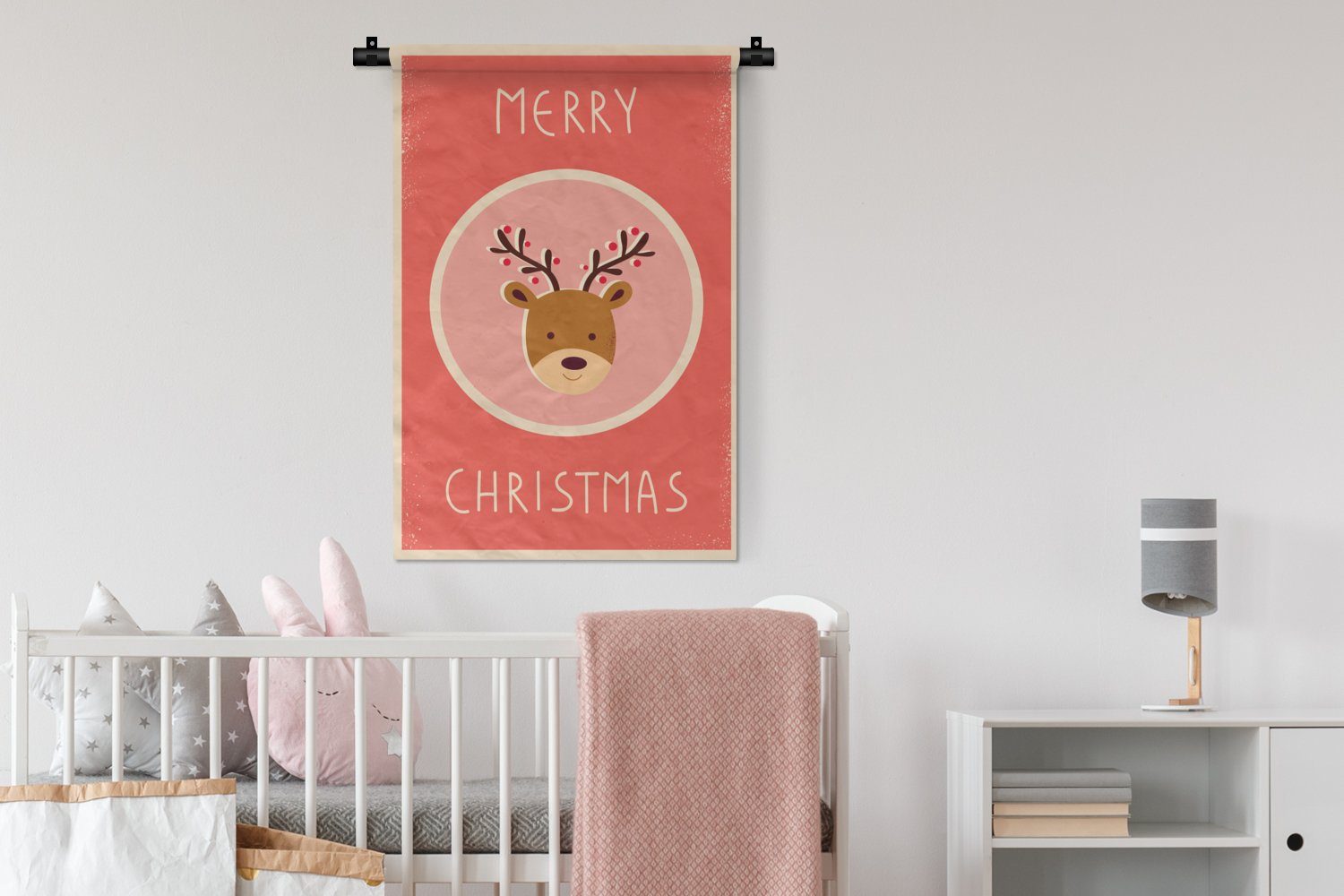- für - Weihnachten Wanddekoobjekt Zitate Rot Wanddeko Wandbehang, Kleid, Vintage, Frohe MuchoWow Weihnachten Rentier - Kinderzimmer Schlafzimmer, - - Wohnzimmer,