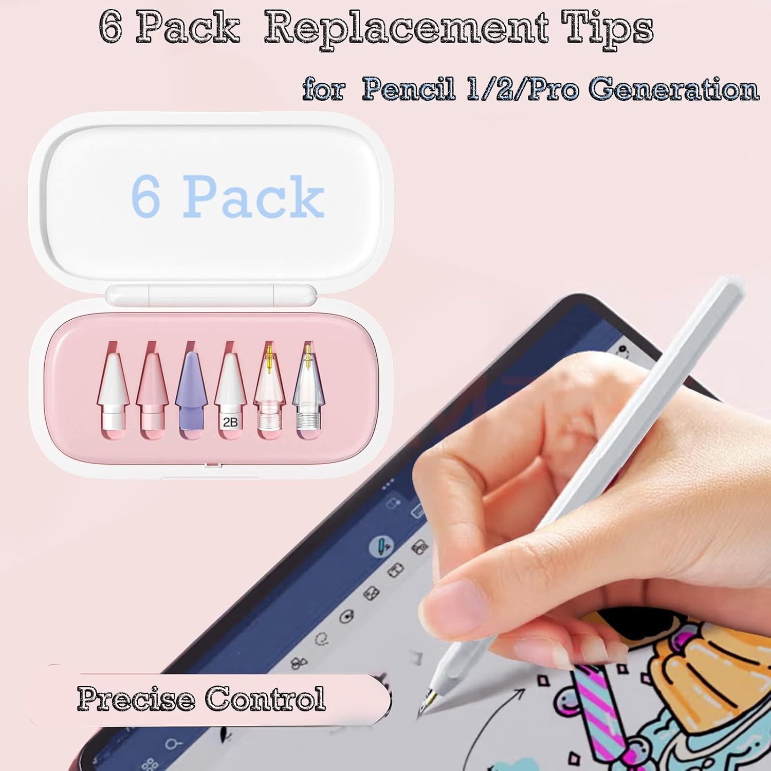 FELIXLEO Regenschirm-Wanderstock 6 Stück Ersatzspitzen für Apple Pencil 1/2/Pro, Präzise Stift.