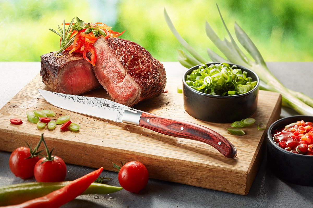 GEFU Steakbesteck RANCHO (7-tlg), 6 Personen, Klingenstahl, Massivholz, scharfe Klingen, ergonomisches Design, stilvolles Set