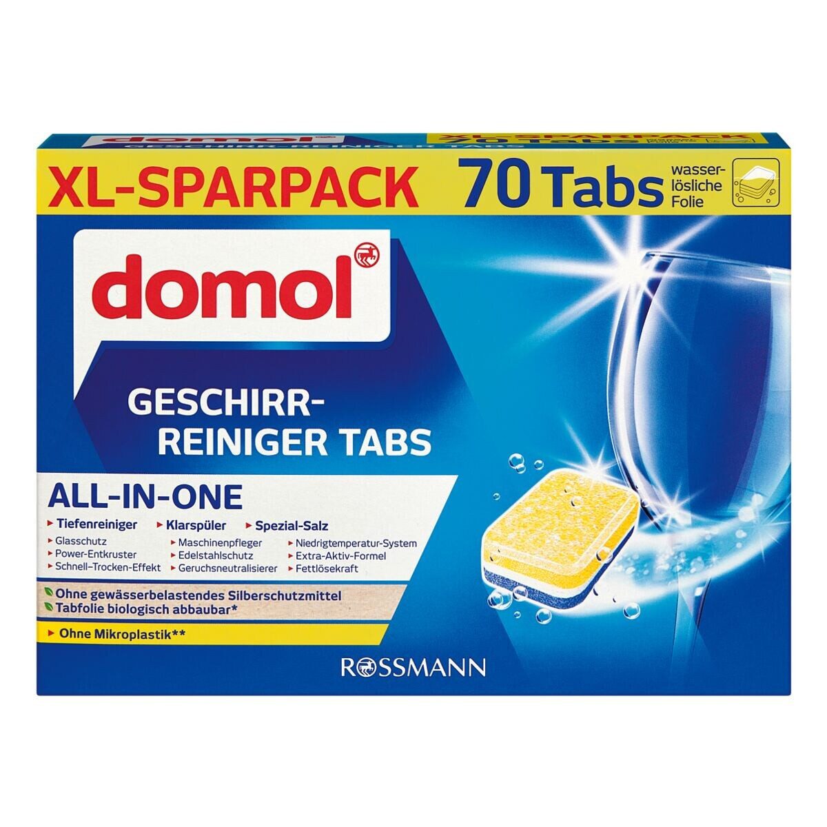 Domol All-In-One Spülmaschinentabs (70 Tabs in wasserlöslicher Folie)