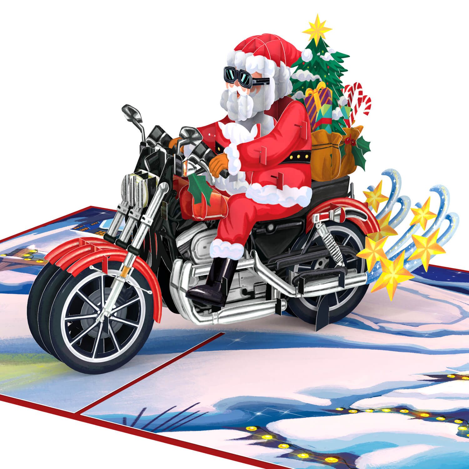 papercrush Weihnachtskarte Weihnachtsmann auf Motorrad Pop-Up Karte