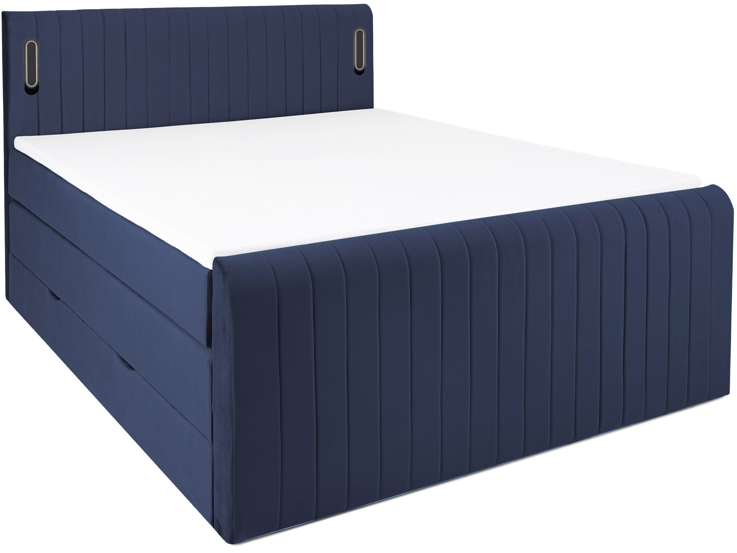 wonello Boxspringbett FLY, mit Bettkasten und LED-Beleuchtung, inklusive Topper blau